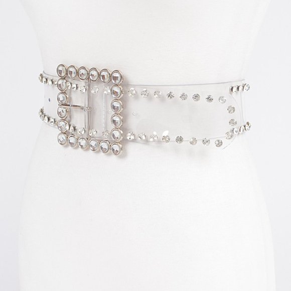 BNWT Plus Size Crystal Rhinestone Square Buckle Cleared Transparent Fashion Belt - Picture 2 of 5